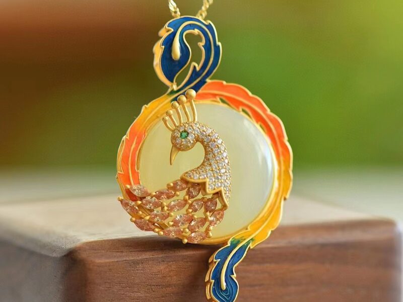 925银镶和田玉平安扣凤凰涅槃珐琅彩锆吊坠 XinJiang Hotan Jade Jewelry Pendant