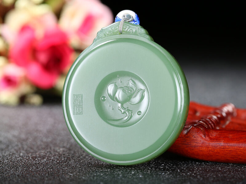 和田玉鸭蛋青一品清莲挂件吊坠42.494g XinJiang Hotan Jade Jewelry Pendant