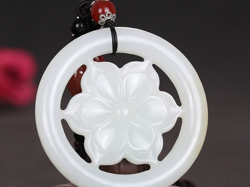 和田玉白玉一品清莲挂件吊坠46.017g XinJiang Hotan Jade Jewelry Pendant