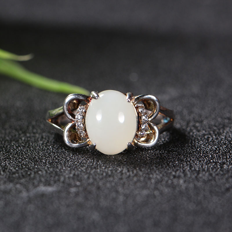 新疆和田玉银镶白玉戒指3.6g XinJiang Hotan Jade Jewelry Ring - Fine