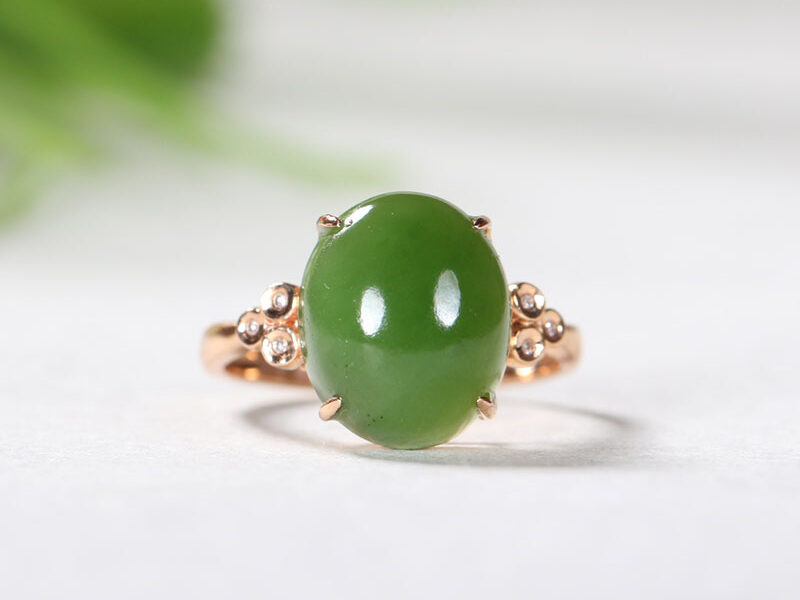 新疆和田玉18k金镶碧玉戒指3.019g XinJiang Hotan Jade Jewelry Ring