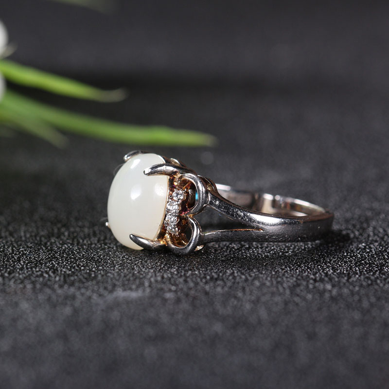 新疆和田玉银镶白玉戒指3.6g XinJiang Hotan Jade Jewelry Ring - Fine