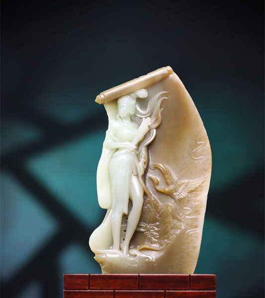 新疆和田玉美人如画摆件680g 16x8.5x3.6cm XinJiang Hotan Jade Jewelry Ornaments