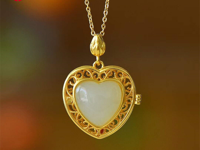 925银镶和田玉镂空心动 心心相印花丝香囊吊坠 XinJiang Hotan Jade Jewelry Pendant Necklace