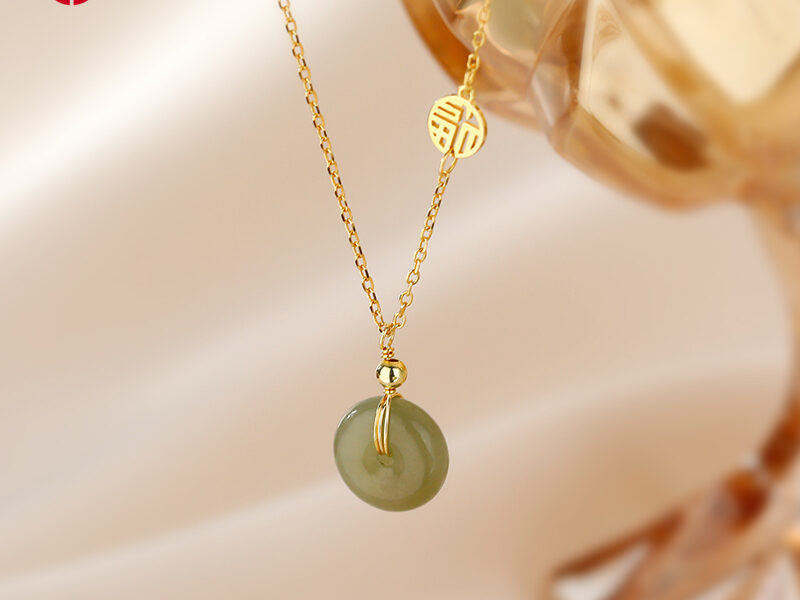 纯银和田玉项链女轻奢小众高级感锁骨链招财平安扣 XinJiang Hotan Jade Jewelry Pendant Necklace