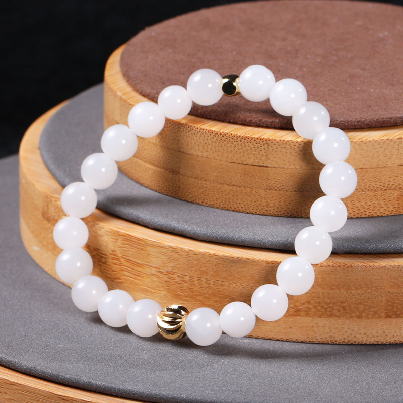 和田玉手链羊脂玉圆珠手串白玉籽料Hetian jade bracelet suet jade