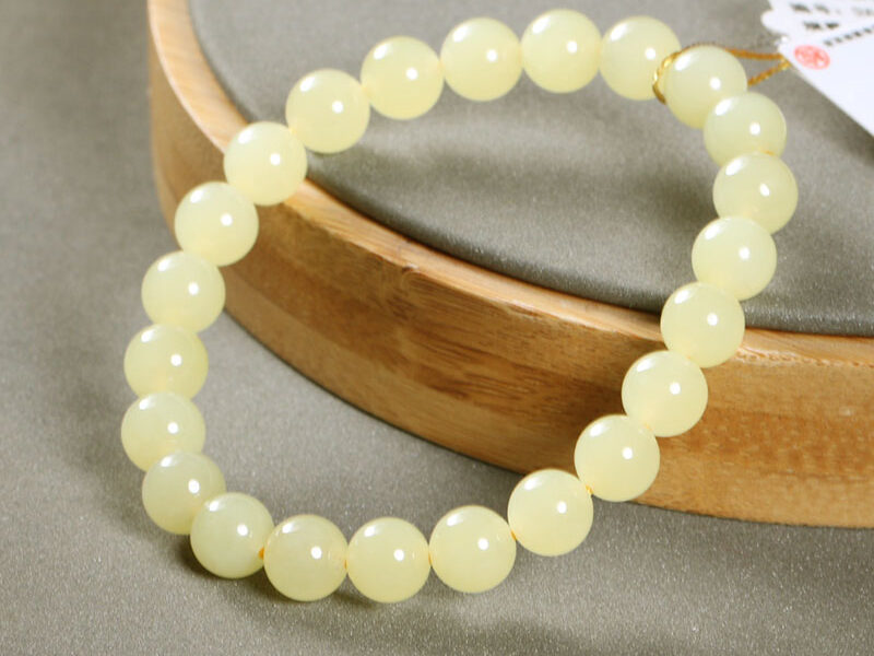 和田玉黄口料黄玉圆珠单圈手串18.09g女士手链新品 Hotan jade yellow mouth material topaz round bead single circle bracelet 18.09g new women's bracelet