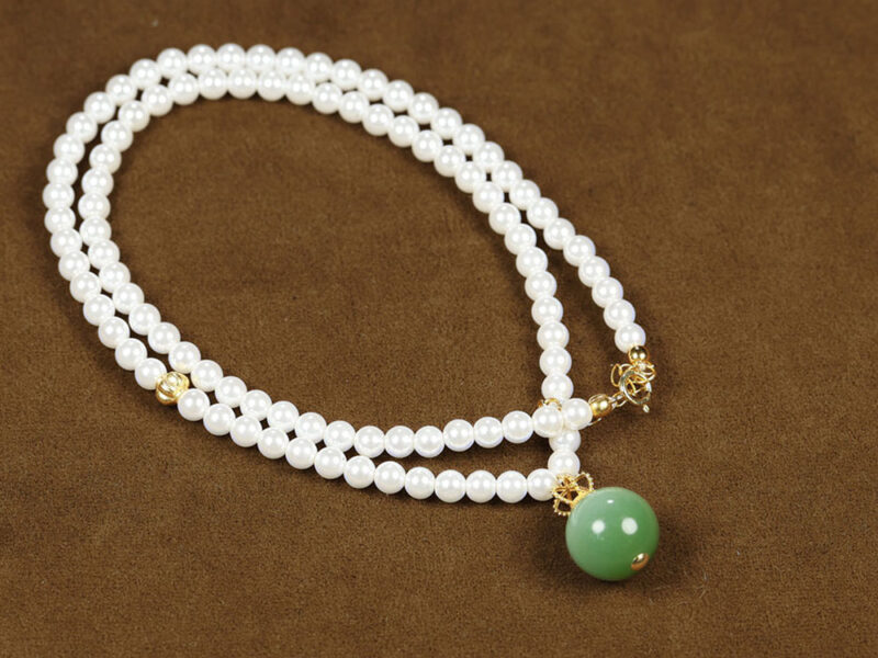 和田玉K金碧玉圆珠挂件(猫眼)12.34g Hetian Jade KGold Jade Bead Pendant