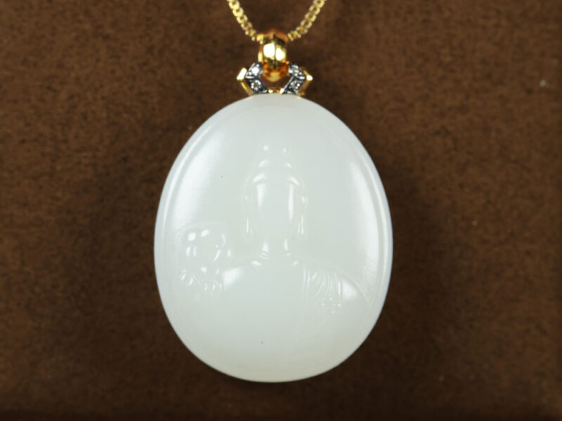 和田玉18K金羊脂白玉无相佛15.67g Hetian jade 18K gold mutton fat white jade Buddha without features